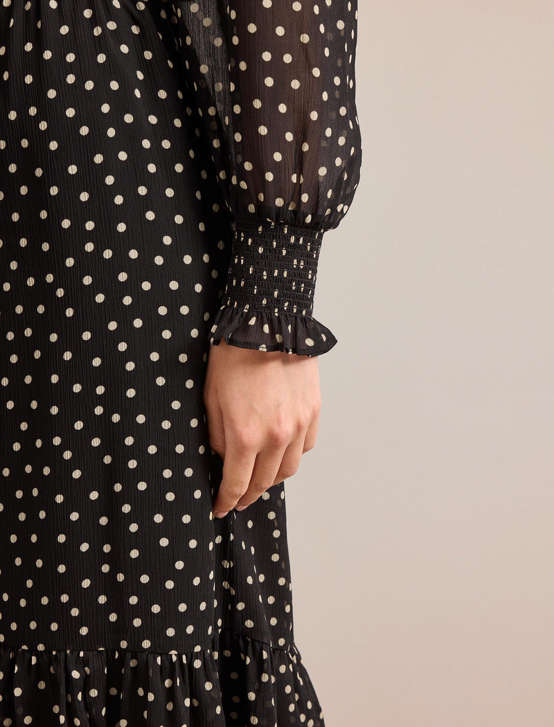 Saskia Maxi Dress - Black Cream Polka Dot Print