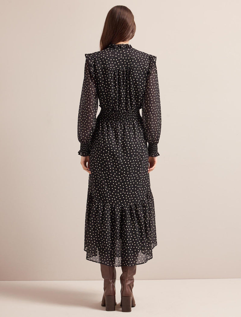 Saskia Maxi Dress - Black Cream Polka Dot Print