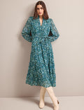 Marina Maxi Dress - Dark Green Pale Blue Large Floral Print
