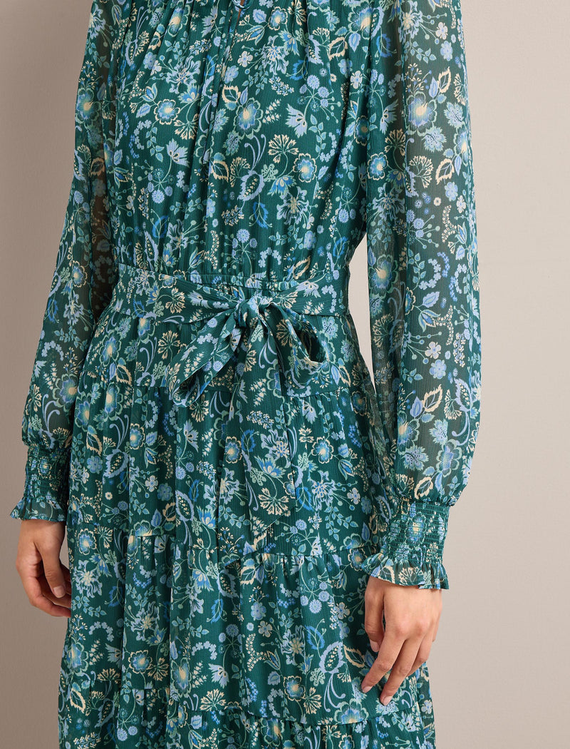 Marina Maxi Dress - Dark Green Pale Blue Large Floral Print