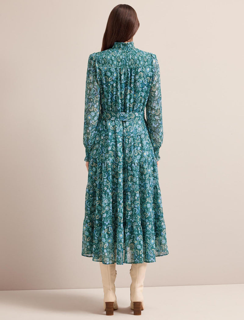 Marina Maxi Dress - Dark Green Pale Blue Large Floral Print