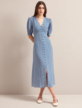 Julietta Silk Maxi Dress - Blue Cream Lips Print