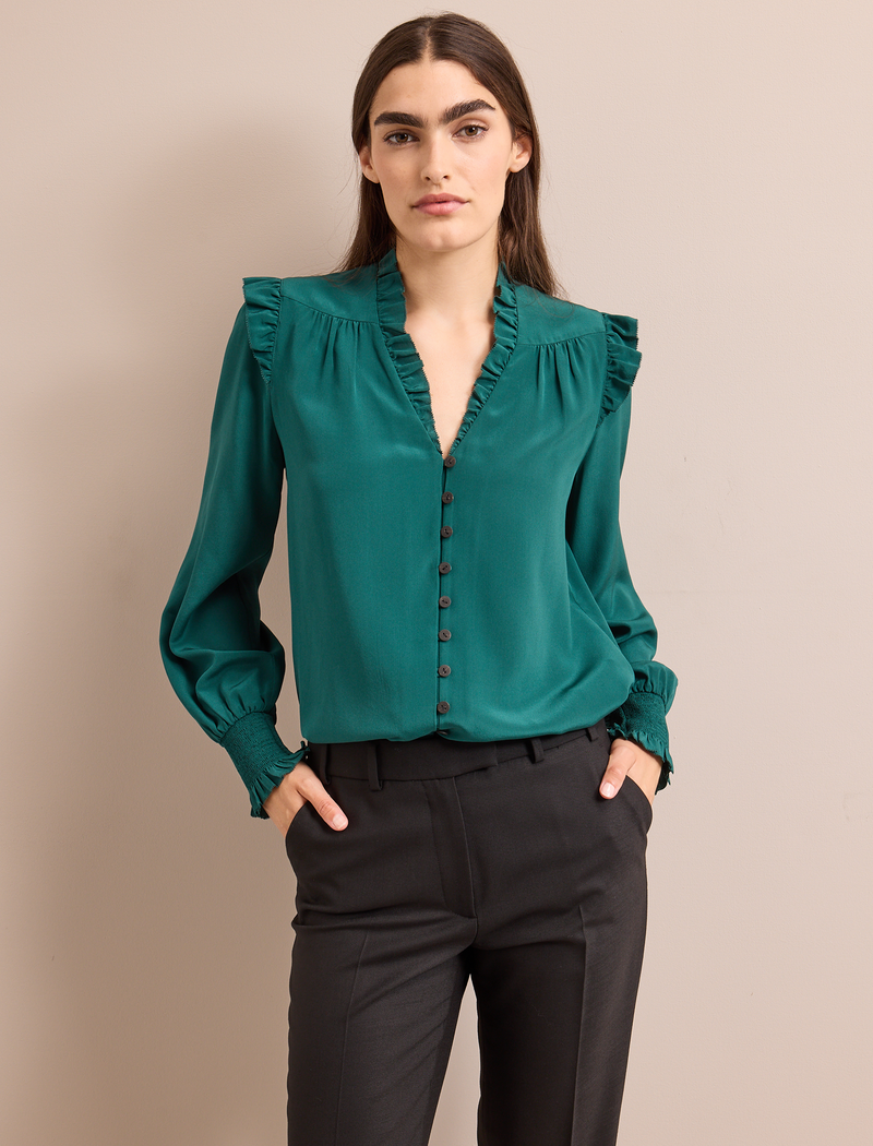 Stella Silk Shirt - Dark Green