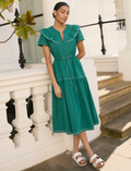 Nessa Cotton Seersucker Maxi Dress - Dark Green