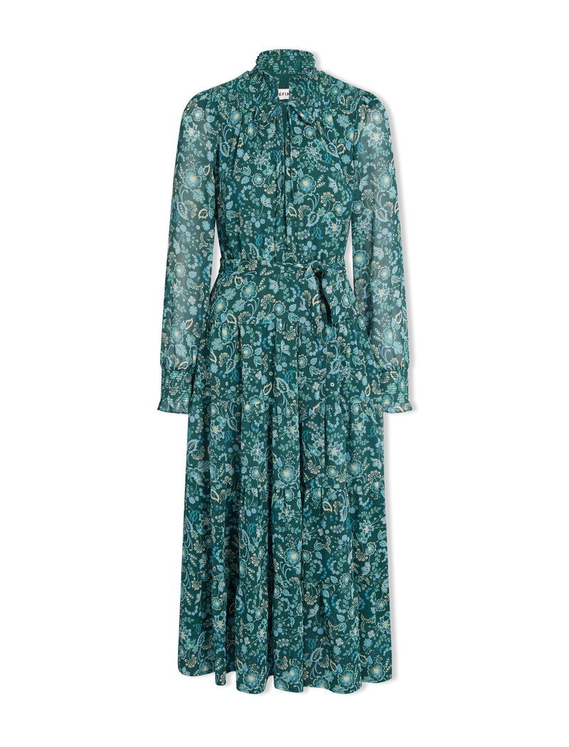 Marina Maxi Dress - Dark Green Pale Blue Large Floral Print