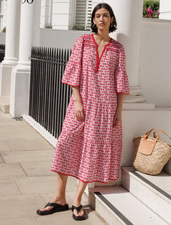 Hester Cotton Maxi Dress - Pink Diamond Geo Print