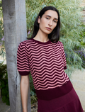 June Cotton Short Sleeve Jumper - Burgundy Rose Stripe