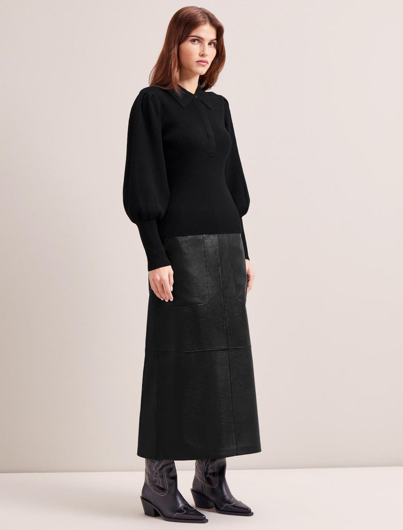 Eva Merino Wool Collared Jumper - Black