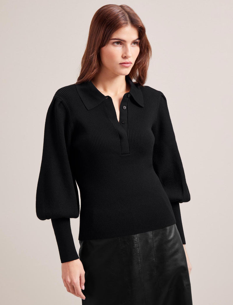 Eva Merino Wool Collared Jumper - Black