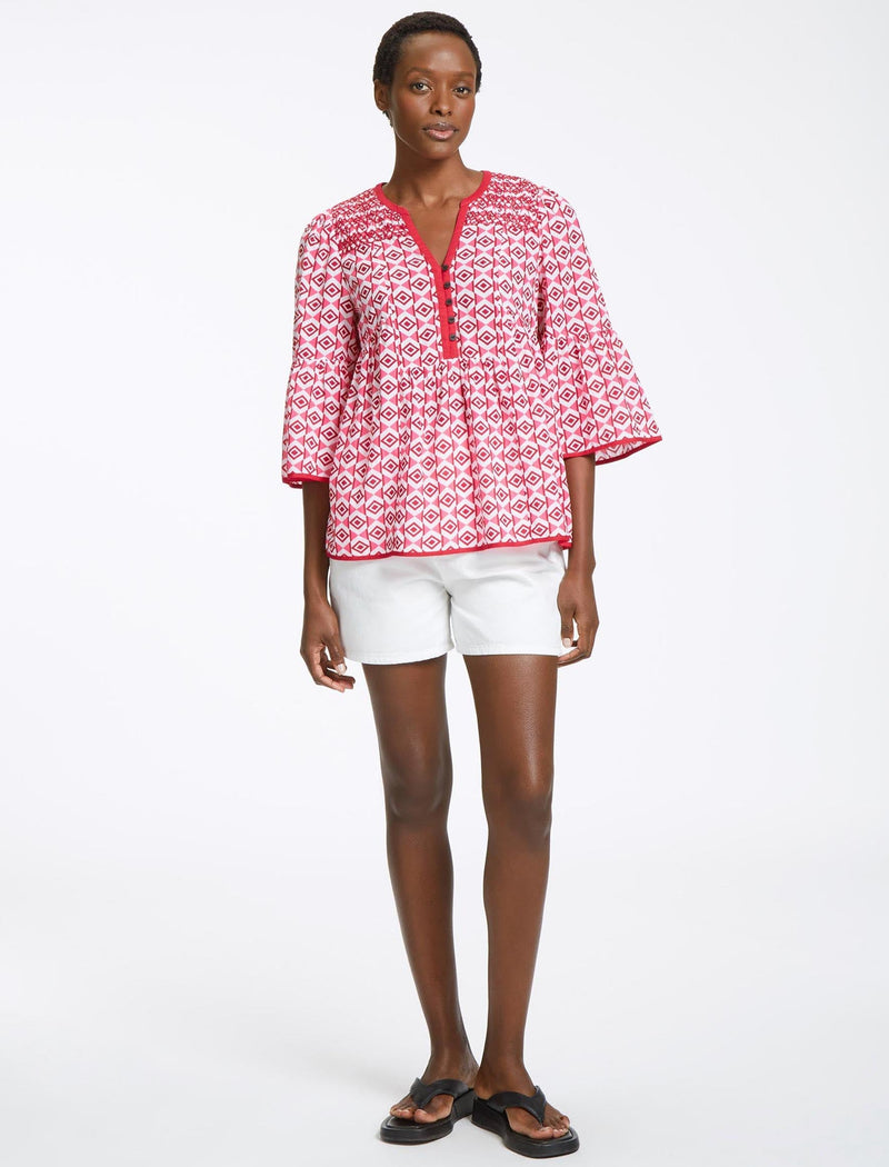 Hester Cotton Blouse - Pink Diamond Geo Print