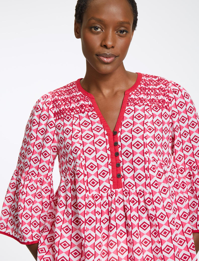 Hester Cotton Blouse - Pink Diamond Geo Print