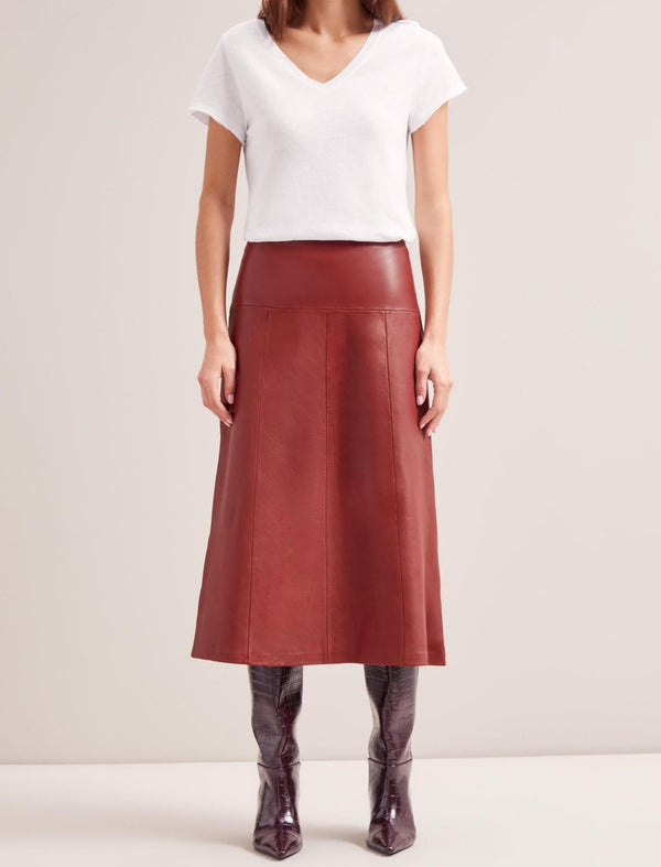 Tiana Leather Midi Skirt - Red