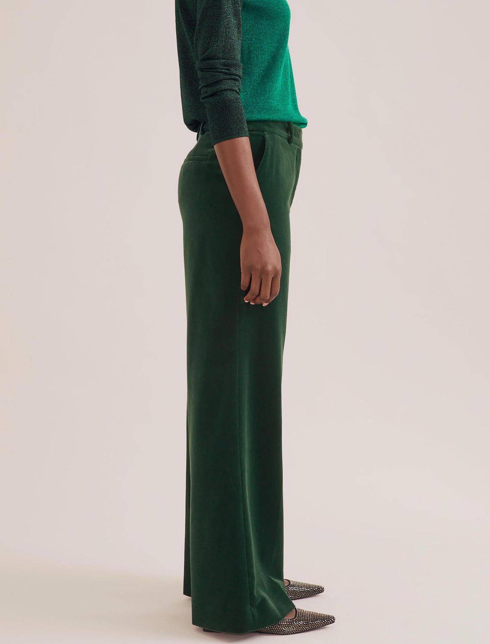 Taylor Velvet Wide Leg Trouser in Forest Green