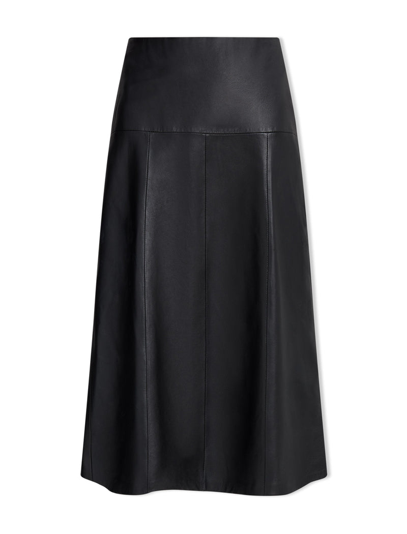 Tiana Leather Midi Skirt - Black