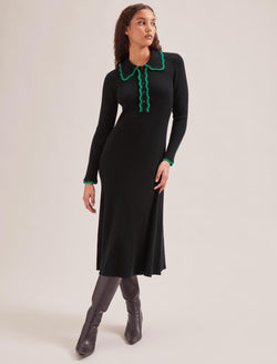 Josie Wool Knit Dress - Black Emerald Green