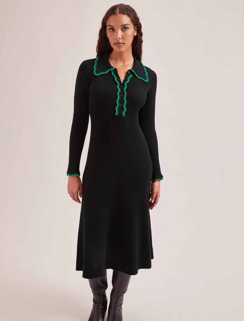 Josie Wool Knit Dress - Black Emerald Green