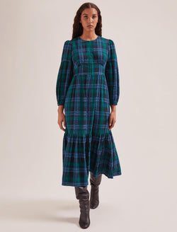 Daphne Organic Cotton Seersucker Maxi Dress - Navy Green
