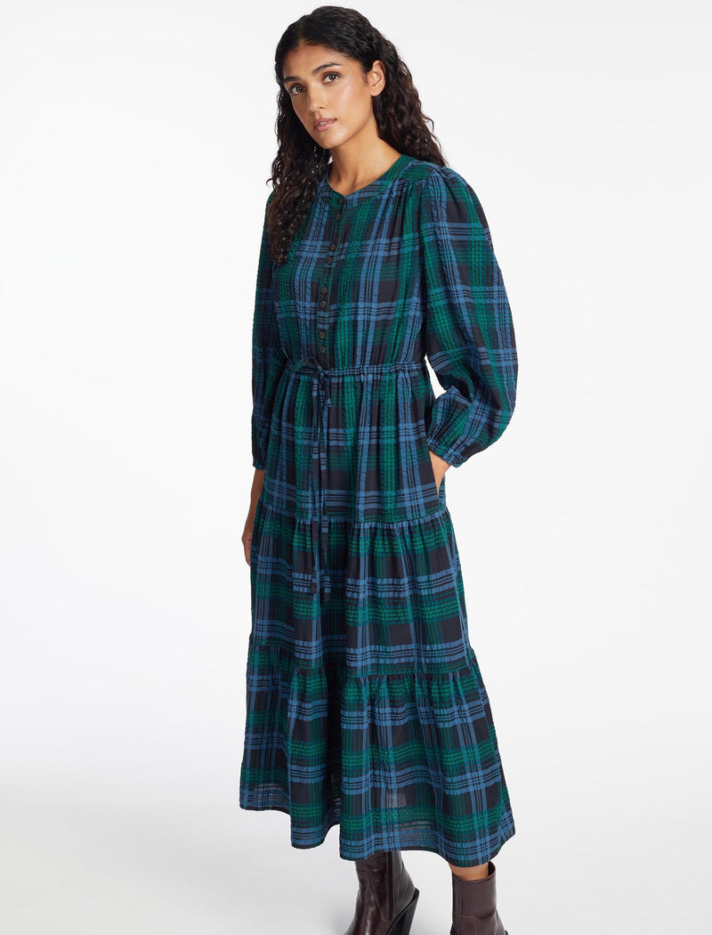 Alice Organic Cotton Seersucker Maxi Dress - Navy Green