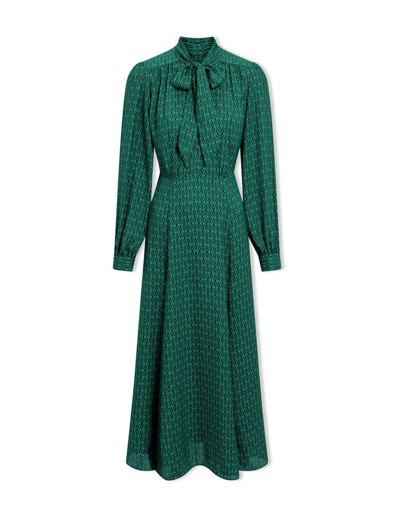 Elspeth Maxi Dress - Green Black Trellis Print