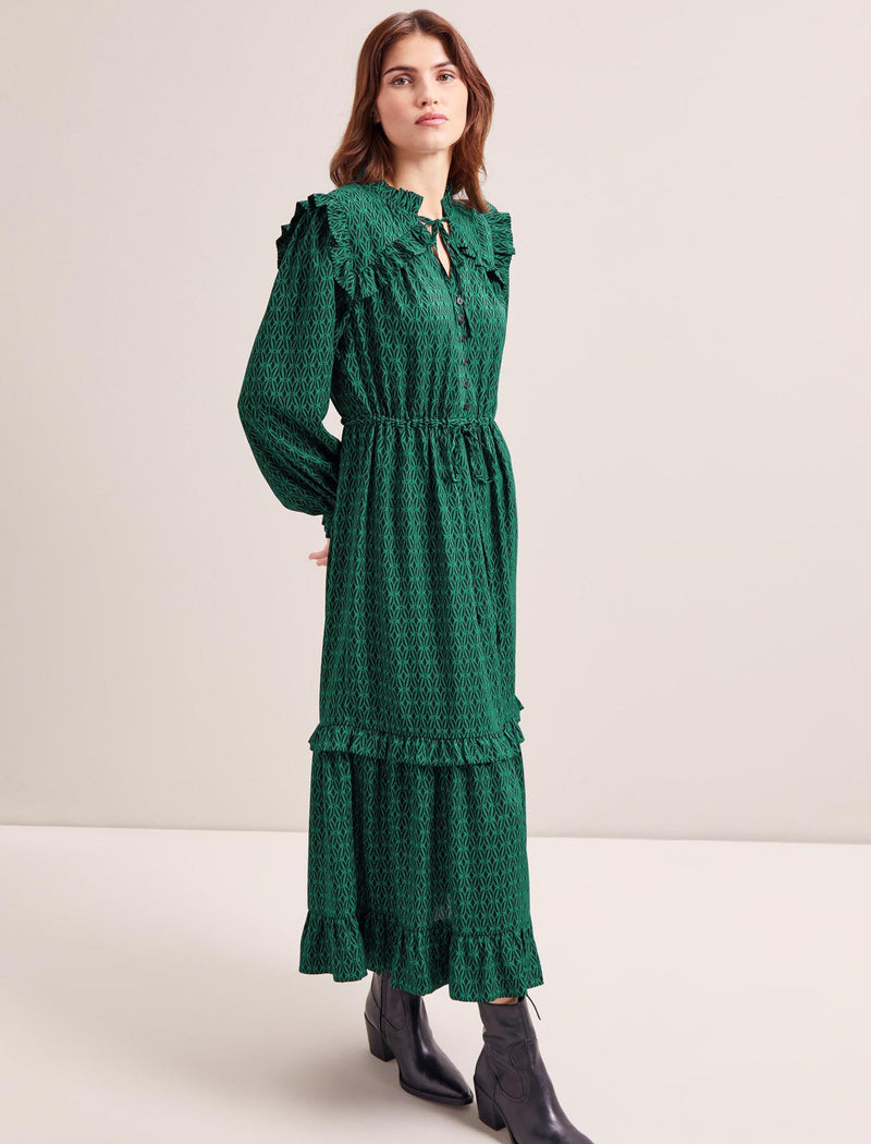 Loretta Maxi Dress - Green Black Trellis Print