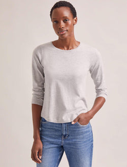 Maia Cotton Silk Blend T-Shirt - Pale Grey Melange