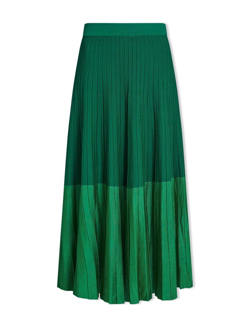 Colette Pleated Knit Midi Skirt With Contrast Hem in Emerald Green