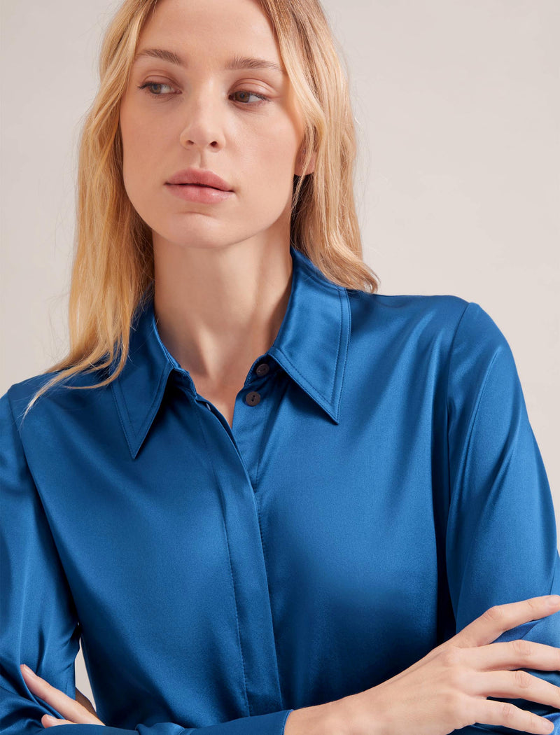 Skyla Silk Satin Shirt - Blue