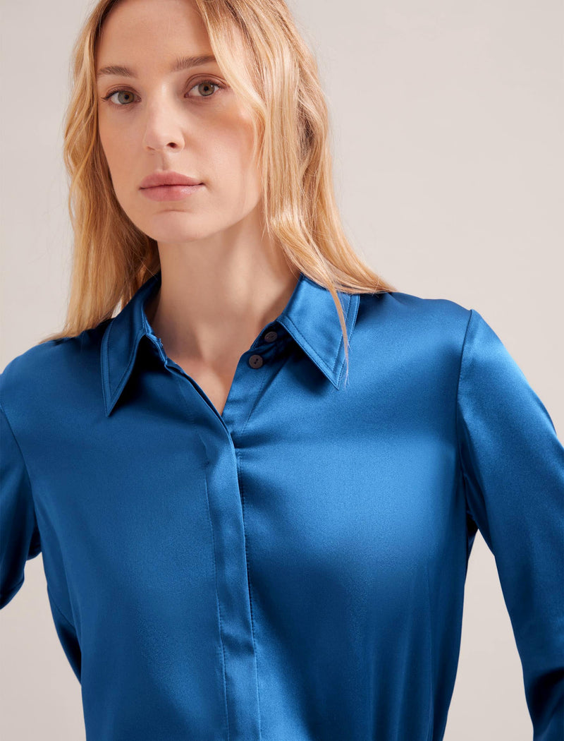 Skyla Silk Satin Shirt - Blue