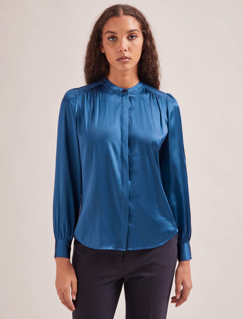 Bailey Silk Satin Shirt - Blue