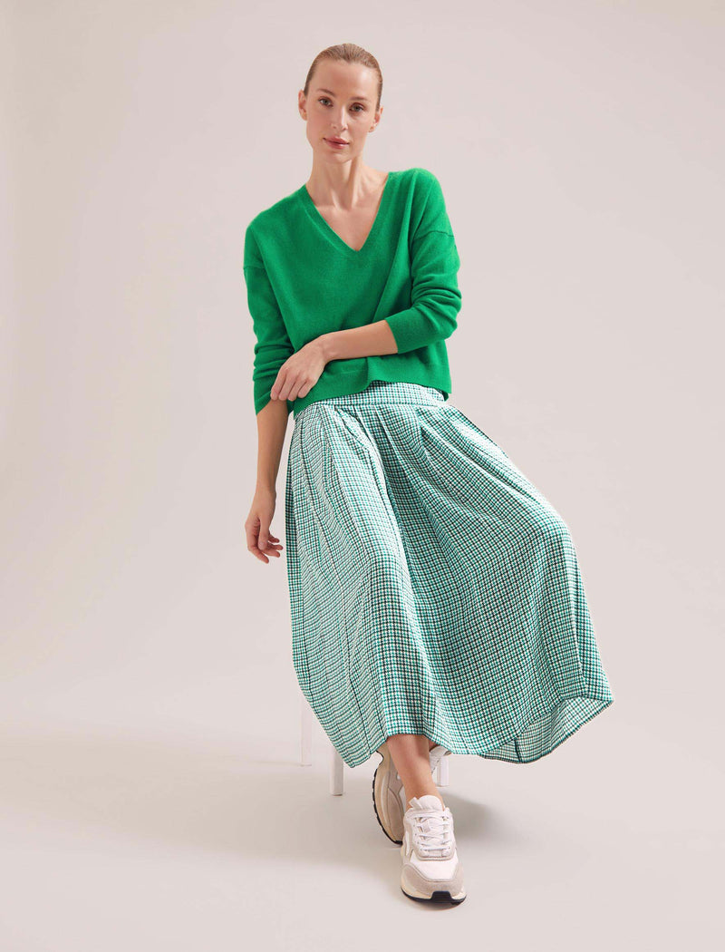 Sienna Maxi Skirt - Ecru Green Houndstooth Print