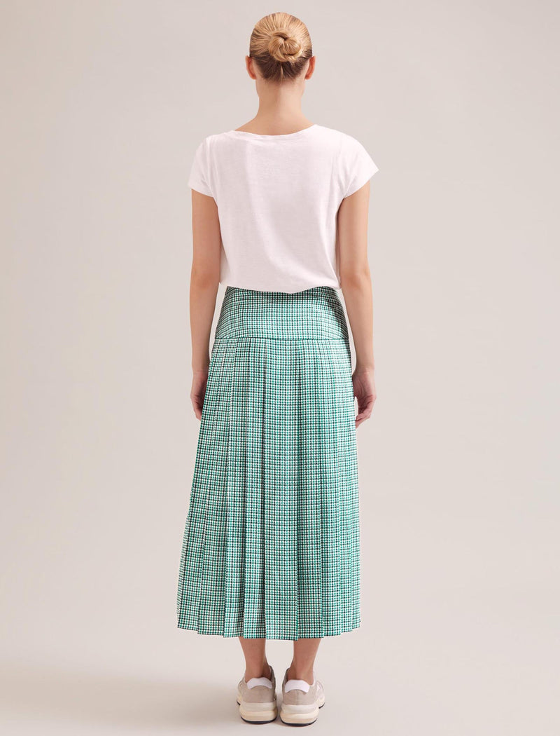 Sienna Maxi Skirt - Ecru Green Houndstooth Print