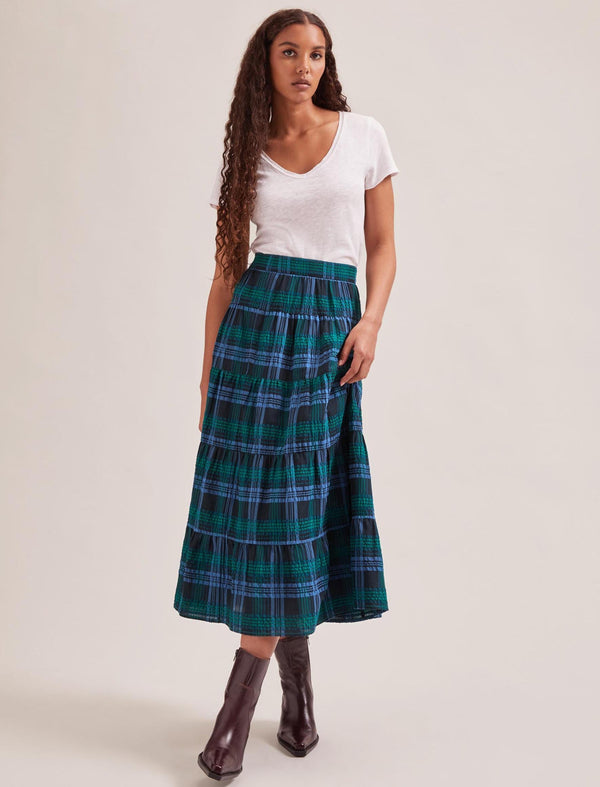 Maria Organic Cotton Seersucker Maxi Skirt - Navy Green