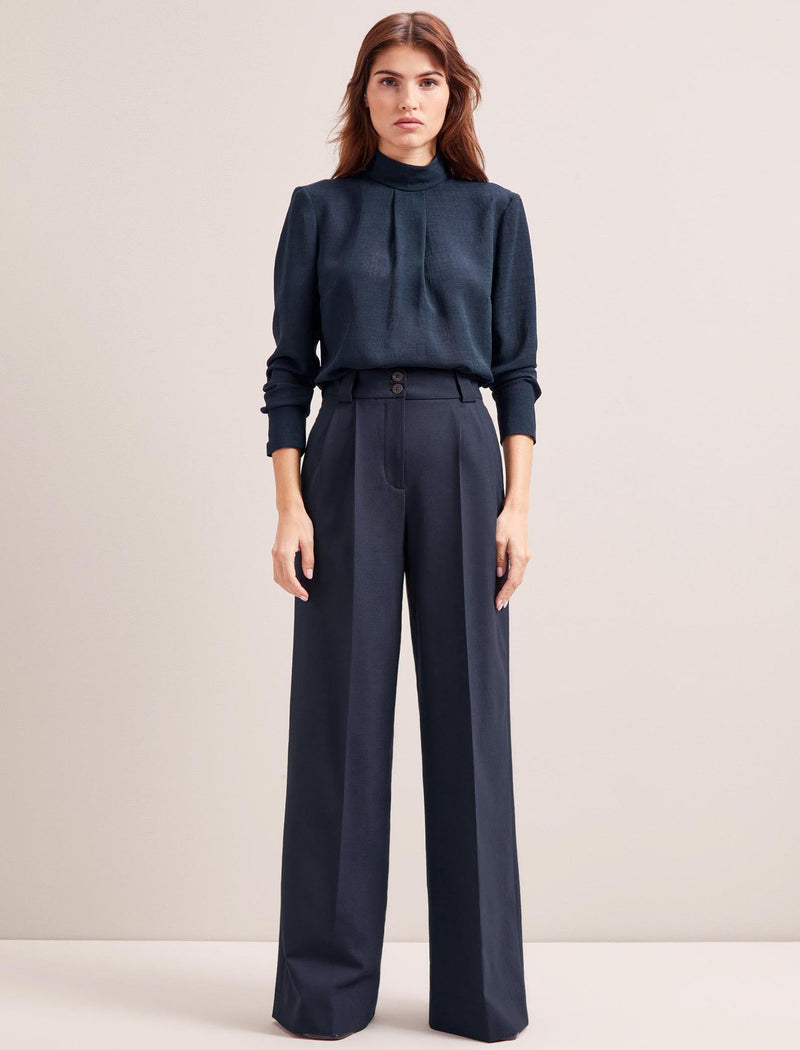 Margot New Wool Wide Leg Trouser - Navy