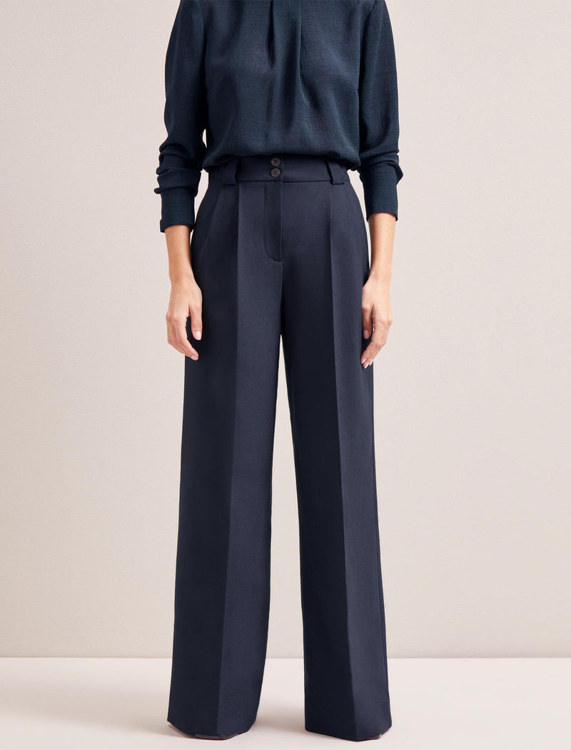 Margot New Wool Wide Leg Trouser - Navy