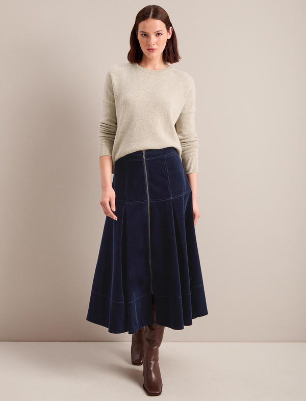 Amber A Line Corduroy Skirt - Navy