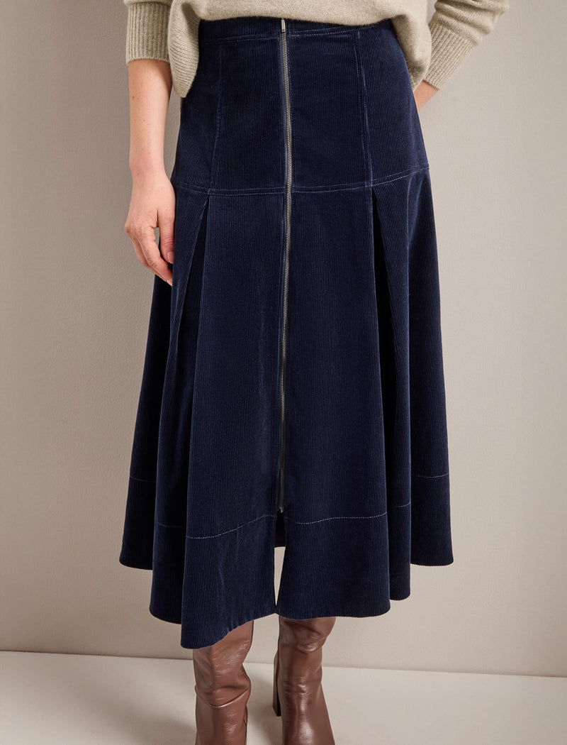 Amber A Line Corduroy Skirt - Navy