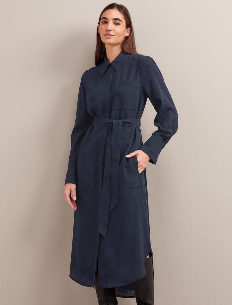 Amara Techni Voile Midi Dress - Navy