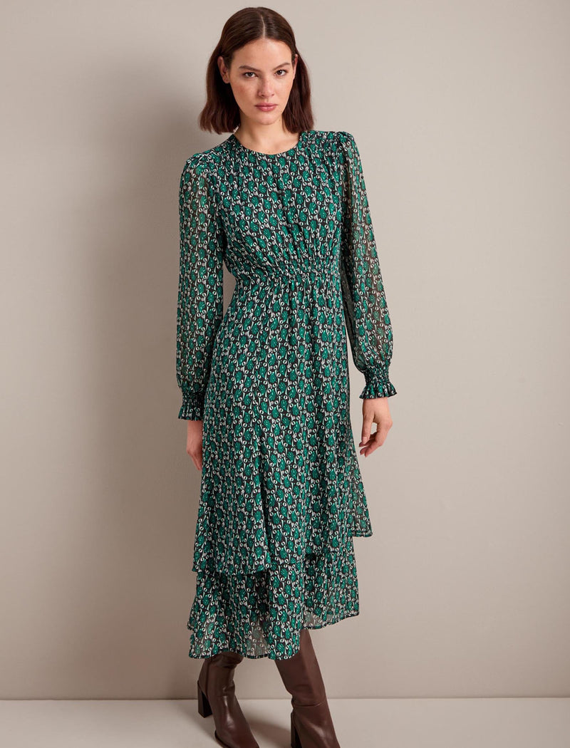 Willow Maxi Dress - Green Shell Geo Print