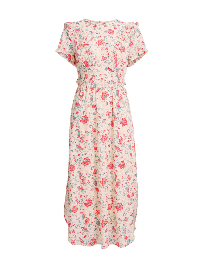 Mira Silk Midi Dress - Cream Multi Trailing Floral Print