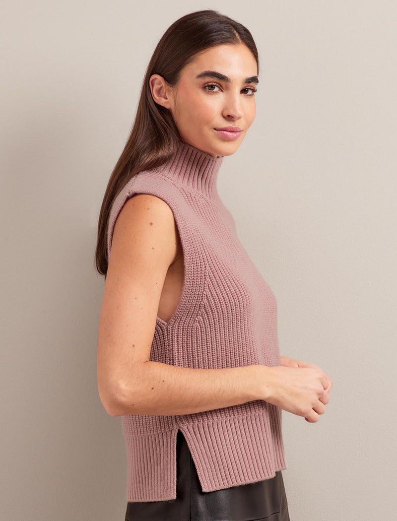 Janie Cashmere Blend Funnel Neck Sleeveless Jumper - Dusty Pink