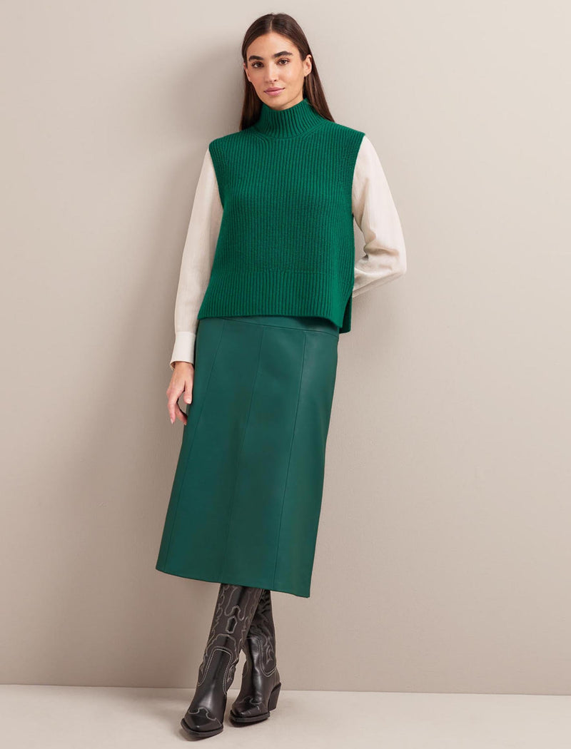 Janie Cashmere Blend Funnel Neck Sleeveless Jumper - Racing Green