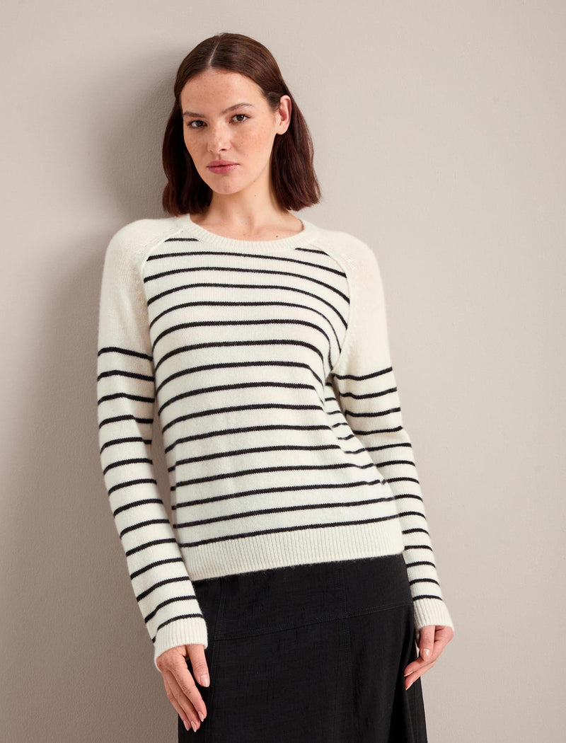 Drew Cashmere Jumper - Cream Black Stripe