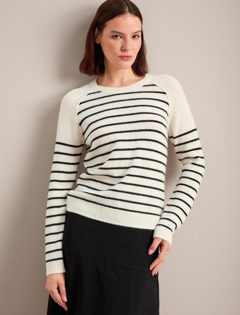 Drew Cashmere Jumper - Cream Black Stripe