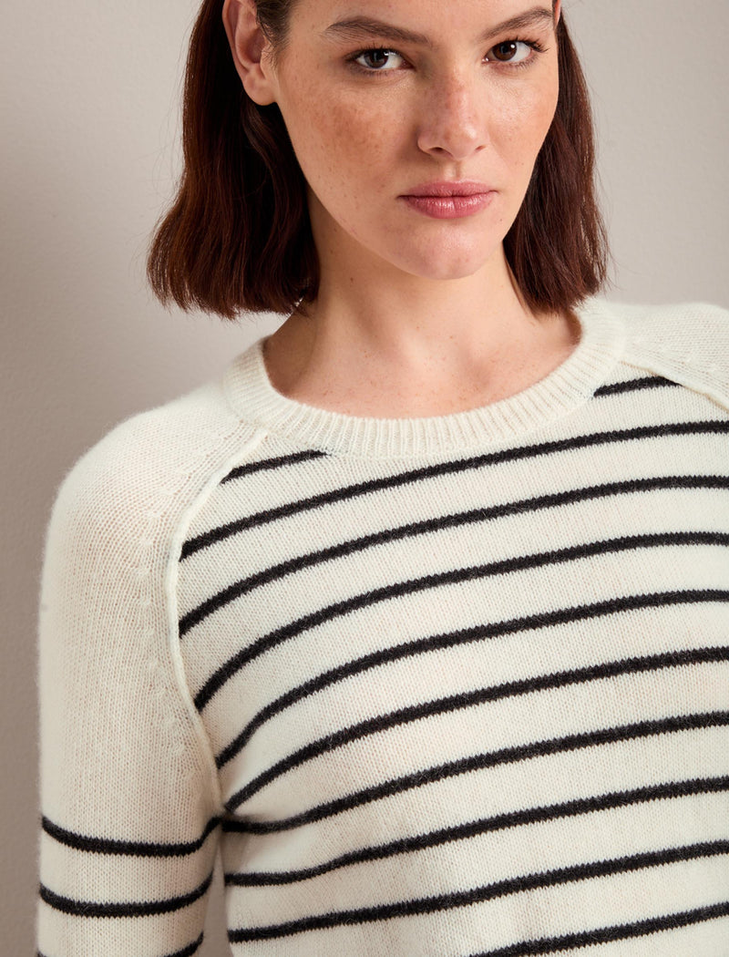 Drew Cashmere Jumper - Cream Black Stripe