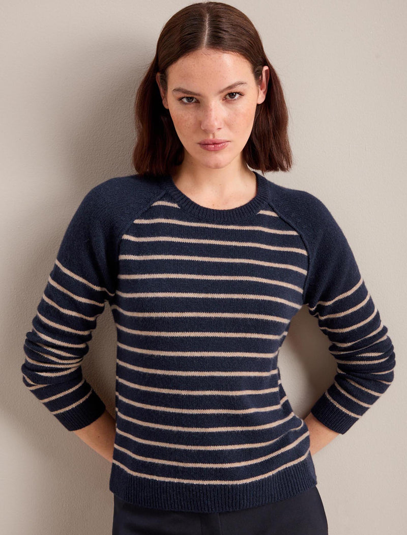 Drew Cashmere Jumper - Navy Sand Stripe