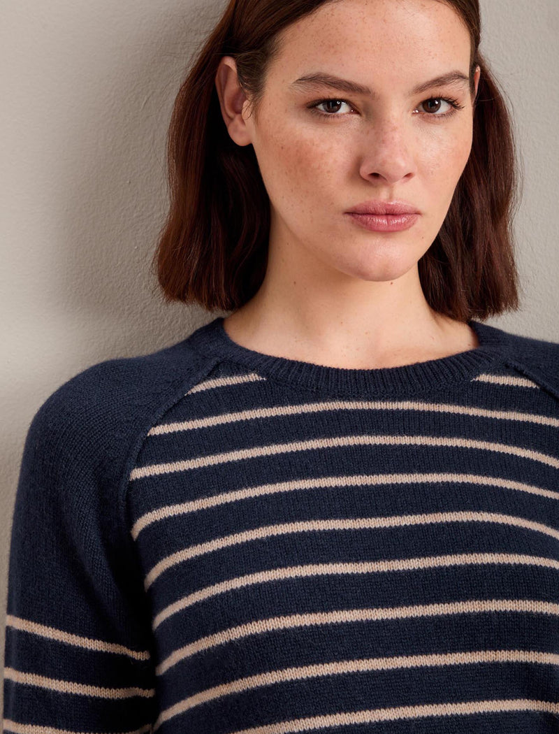 Drew Cashmere Jumper - Navy Sand Stripe