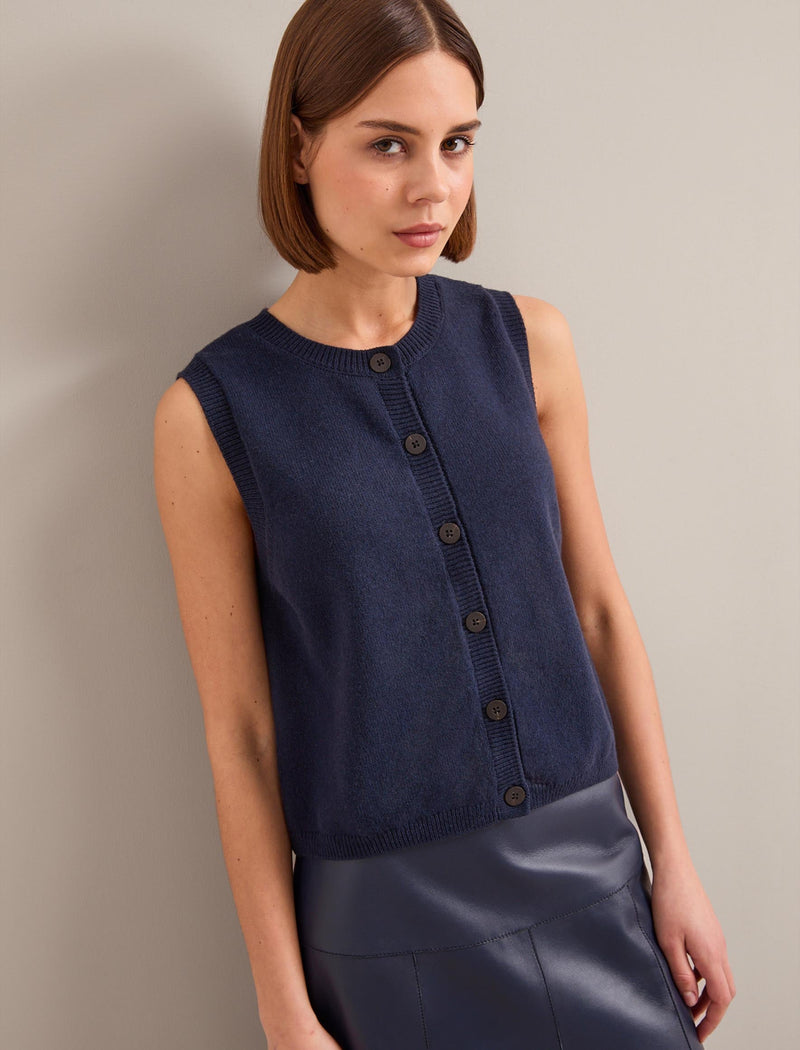 Wesley Cotton Blend Waistcoat - Navy