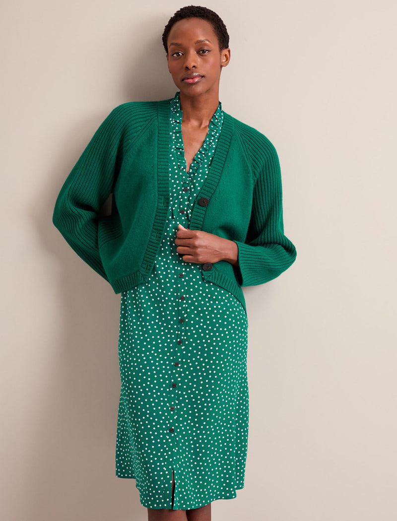 Tabby Silk Dress - Green Cream Polka Dot Print