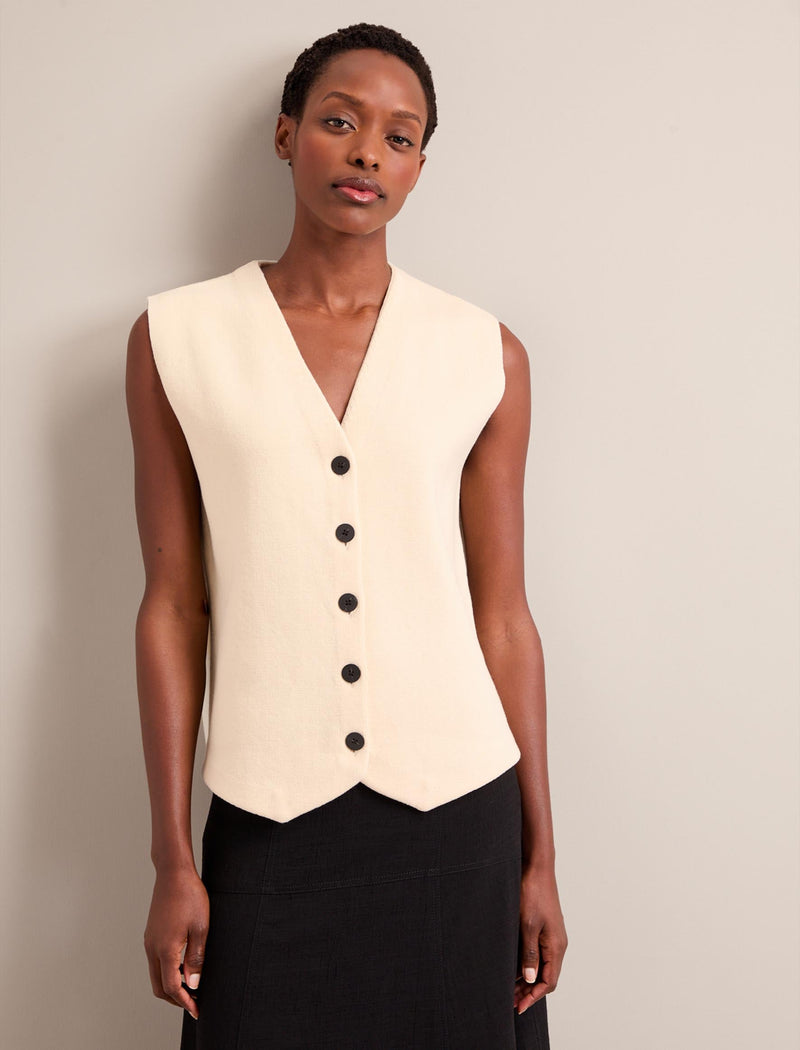 Waverly Longline Knitted Waistcoat - Cream