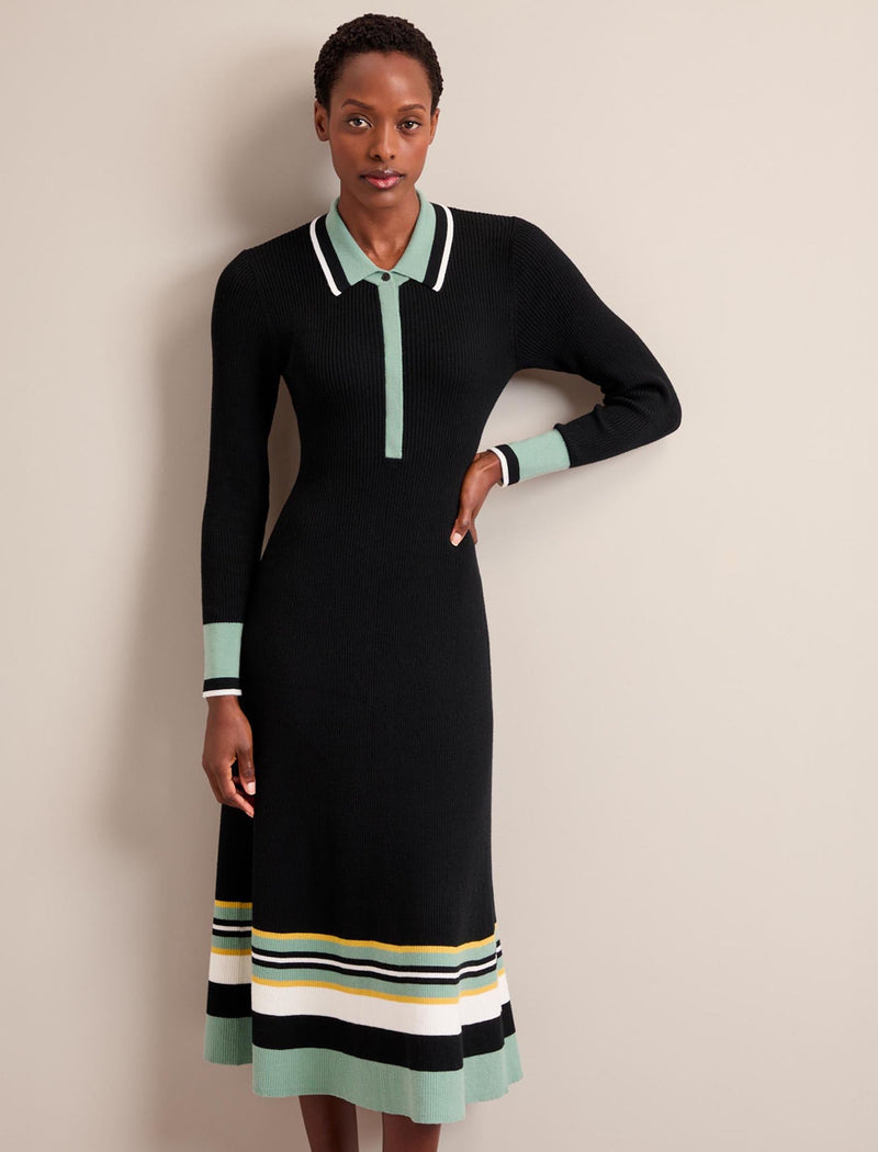 Josie Wool Knit Dress - Black Multi Colourblock